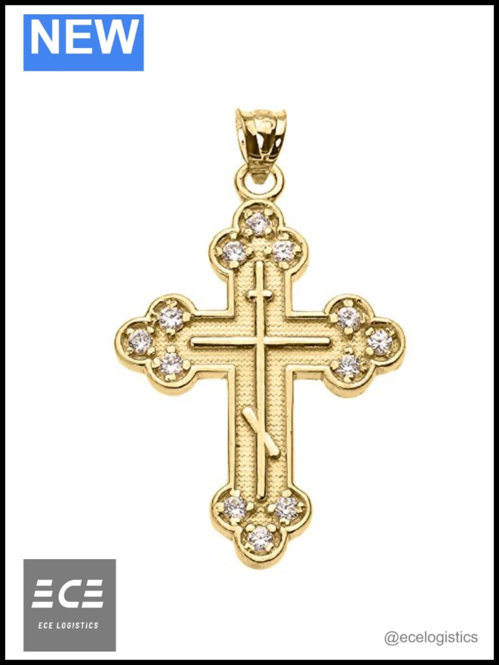 10k Yellow Gold CZ Eastern Orthodox Cross Pendant